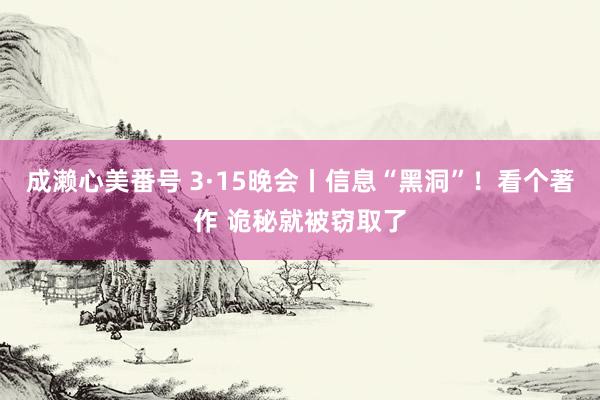 成濑心美番号 3·15晚会丨信息“黑洞”！看个著作 诡秘就被窃取了
