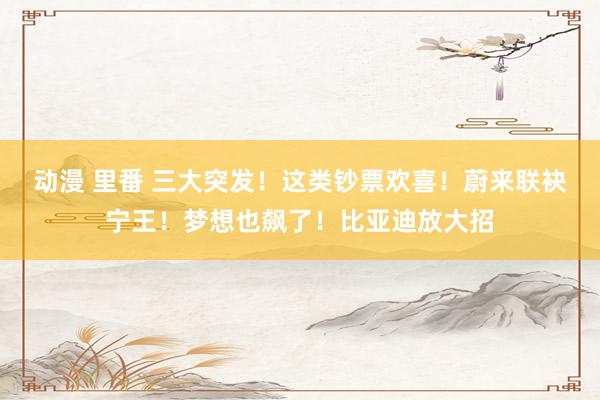 动漫 里番 三大突发！这类钞票欢喜！蔚来联袂宁王！梦想也飙了！比亚迪放大招